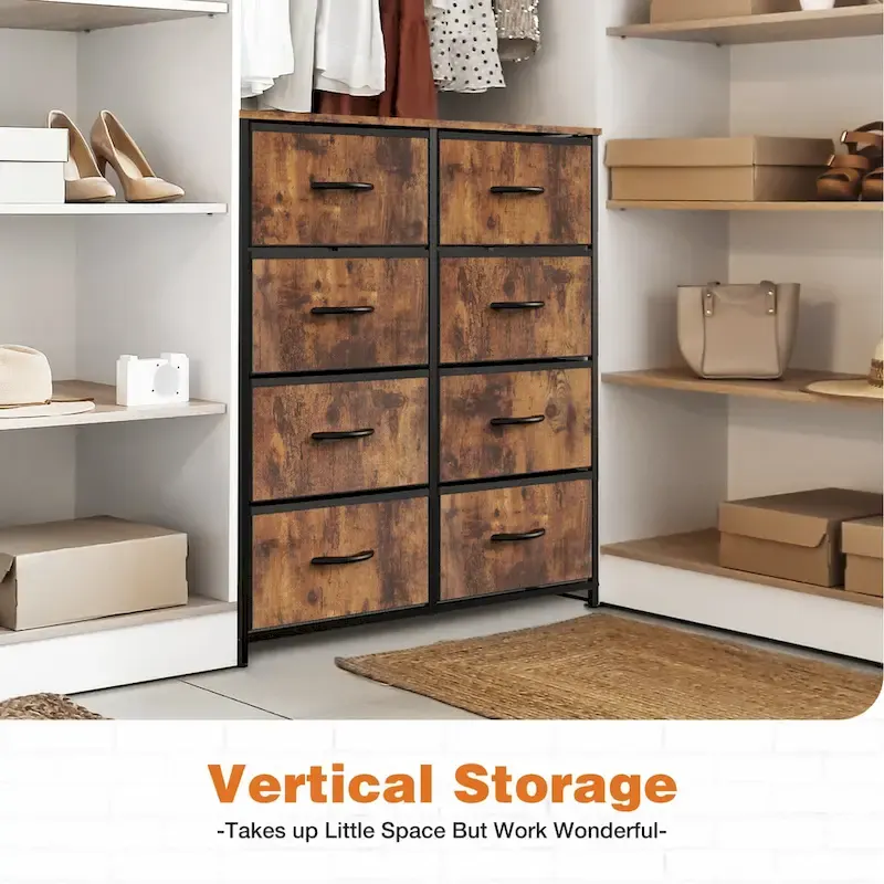 Tall Dresser with 8 Drawers, Fabric Chest of Drawers with Wood Top and Steel Frame