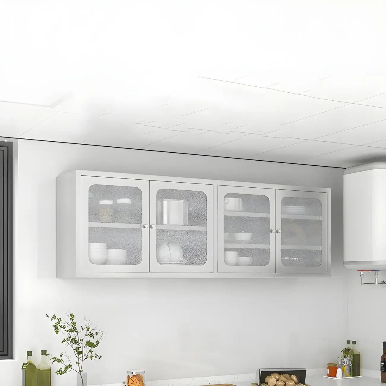 Elegant Stainless Steel Wall-Mounted Display Cabinet