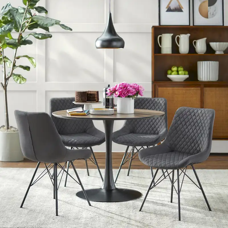 angelo:HOME Kavitt Mid-century Modern Velvet 5-piece Round Dining Set