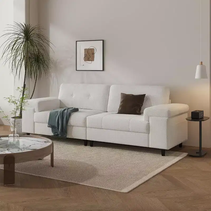 85 Inch Modern 3 Seater Sofa Couch with Adjustable Armrests and Plush Chenille Fabric,Couch with Button Tufted Backrest for Living Room & Bedroom