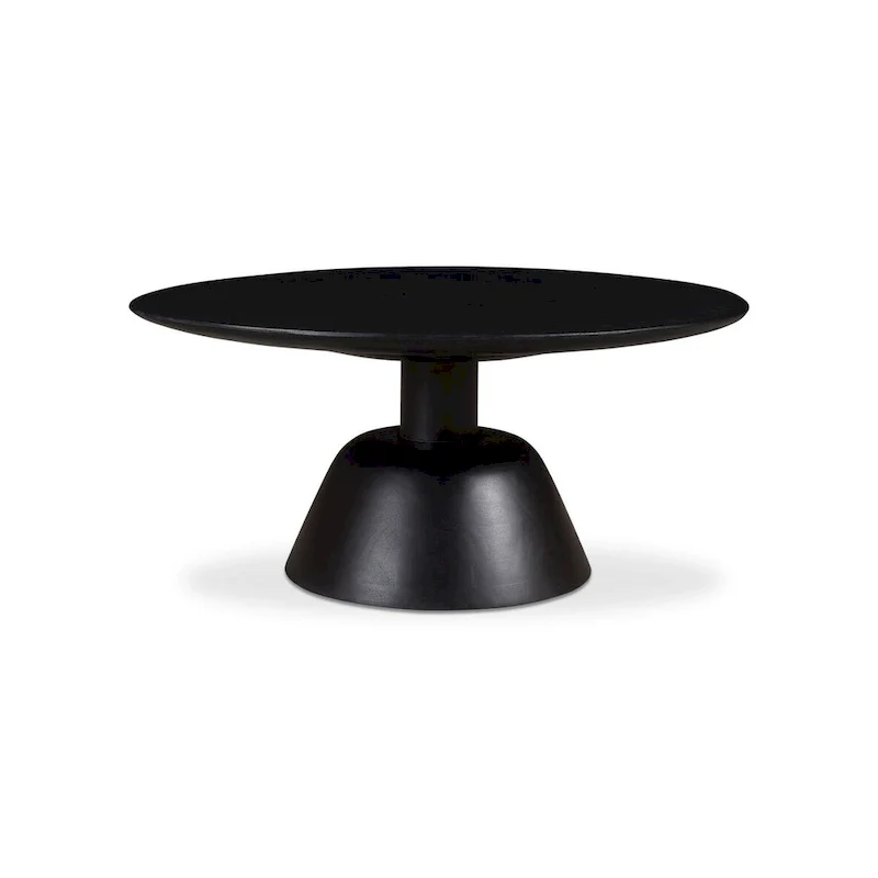 Black / Natural, Modern Round Pedestal Coffee Table for 1 – Solid Wood, 30W x 30D x 14H