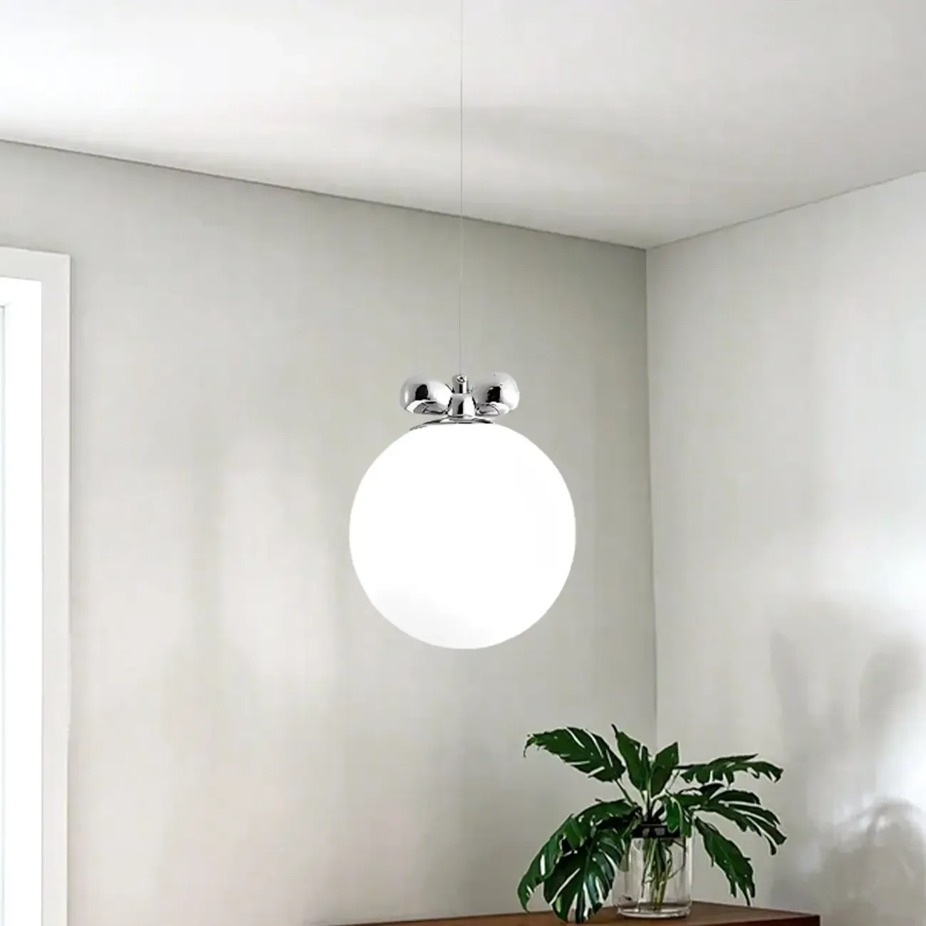 Modern Small White Globe LED Pendant Light for Living Room