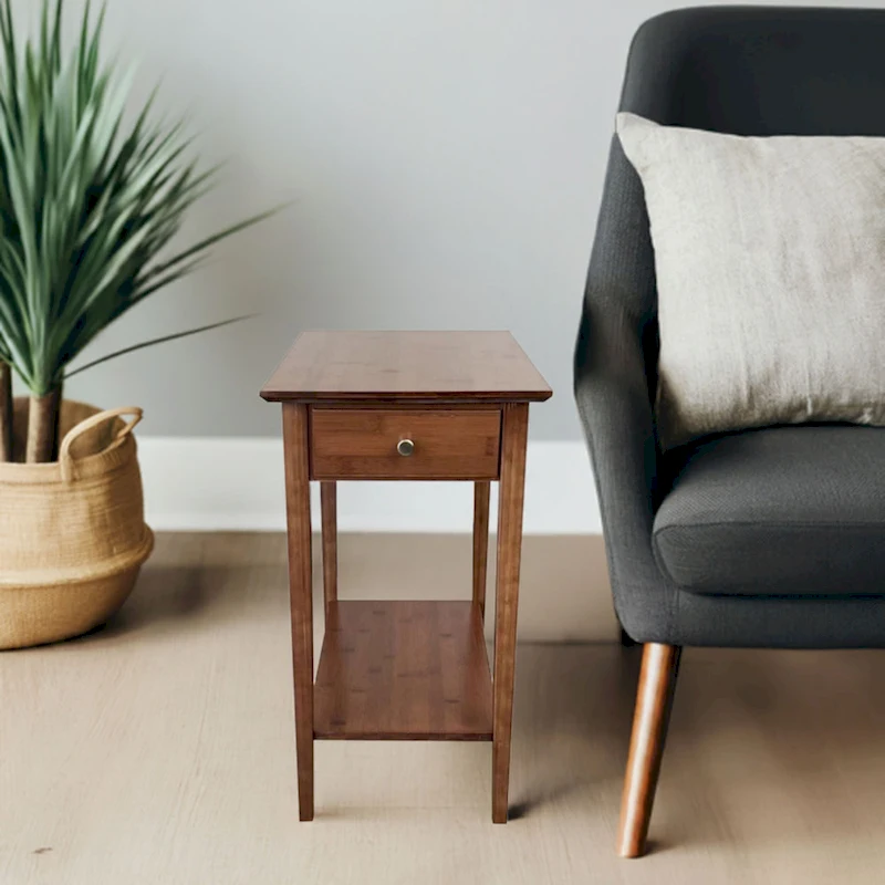 Solid Bamboo Recliner Table with Drawer