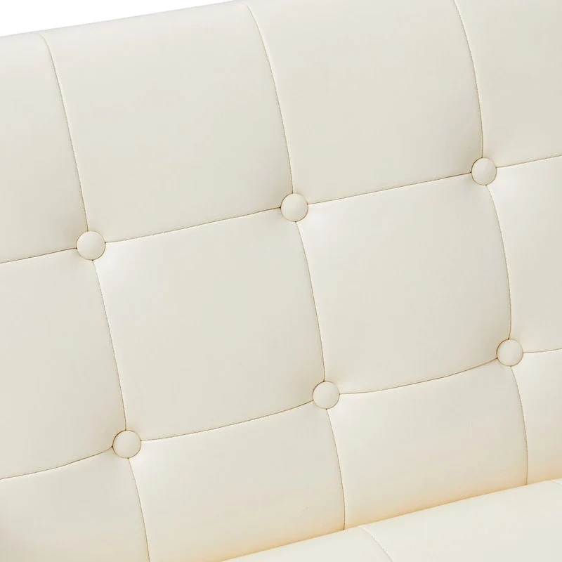 30.50H Cream Mid-Century PU Leather Tufted Accent Chair with Chrome Plated Frame