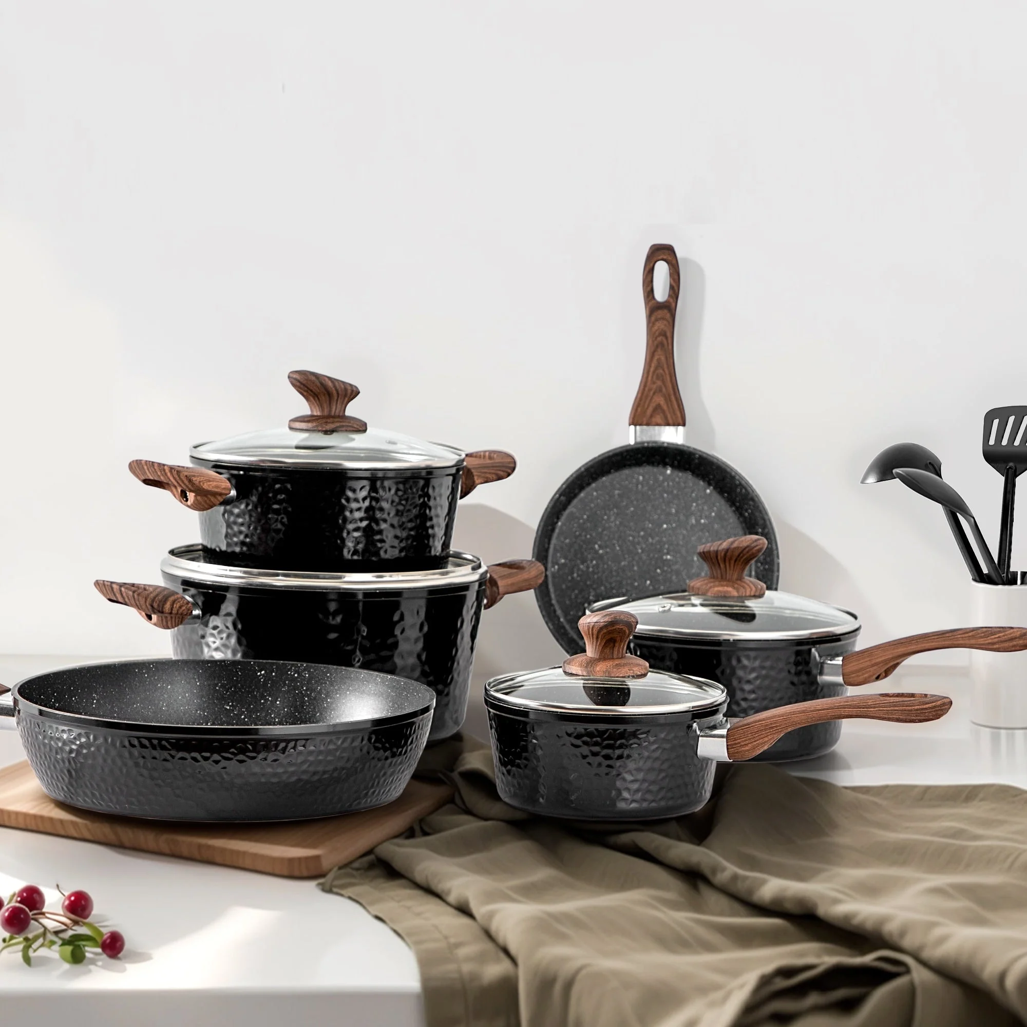 Kitchen Academy 15-piece Nonstick Granite-coated Cookware Set