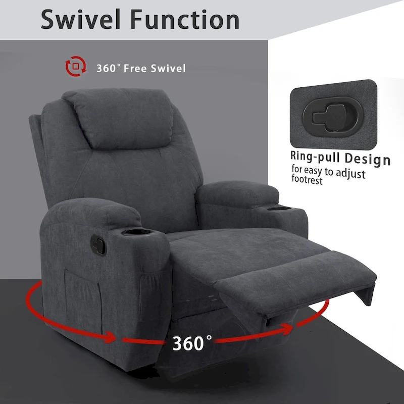 Homall Massage Recliner Chair Swivel Fabric Living Room Sofa