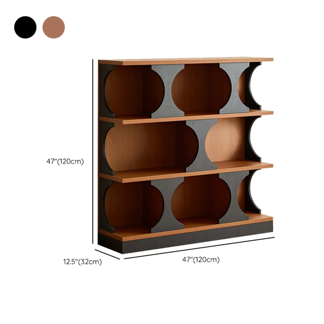 3-Tiers Geometric Modern Rectangular Wood Bookcase Black