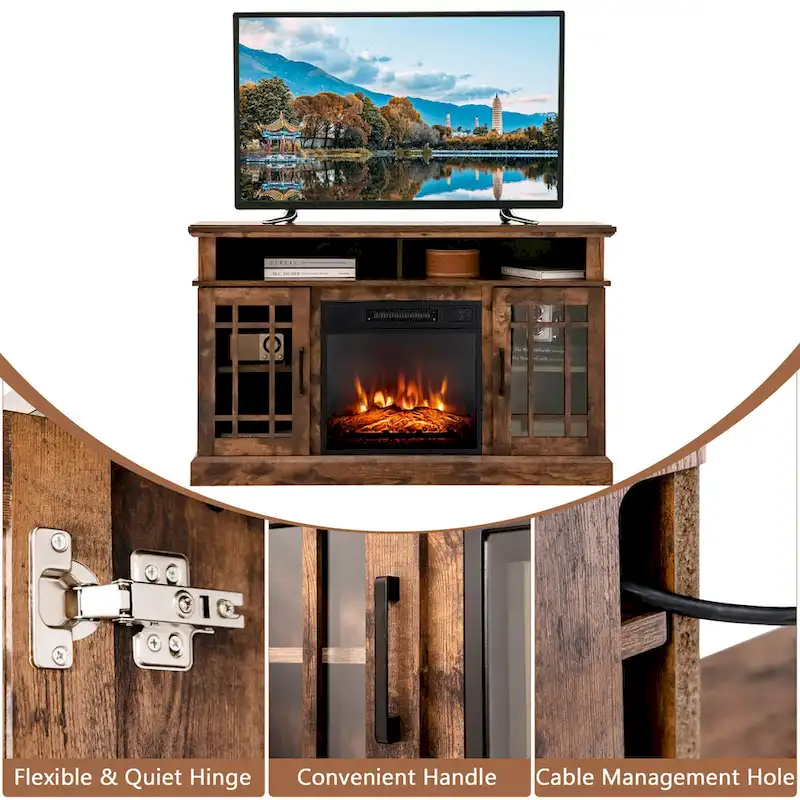 Gymax 48 TV Stand Console Cabinet w/ Fireplace Entertainment Center