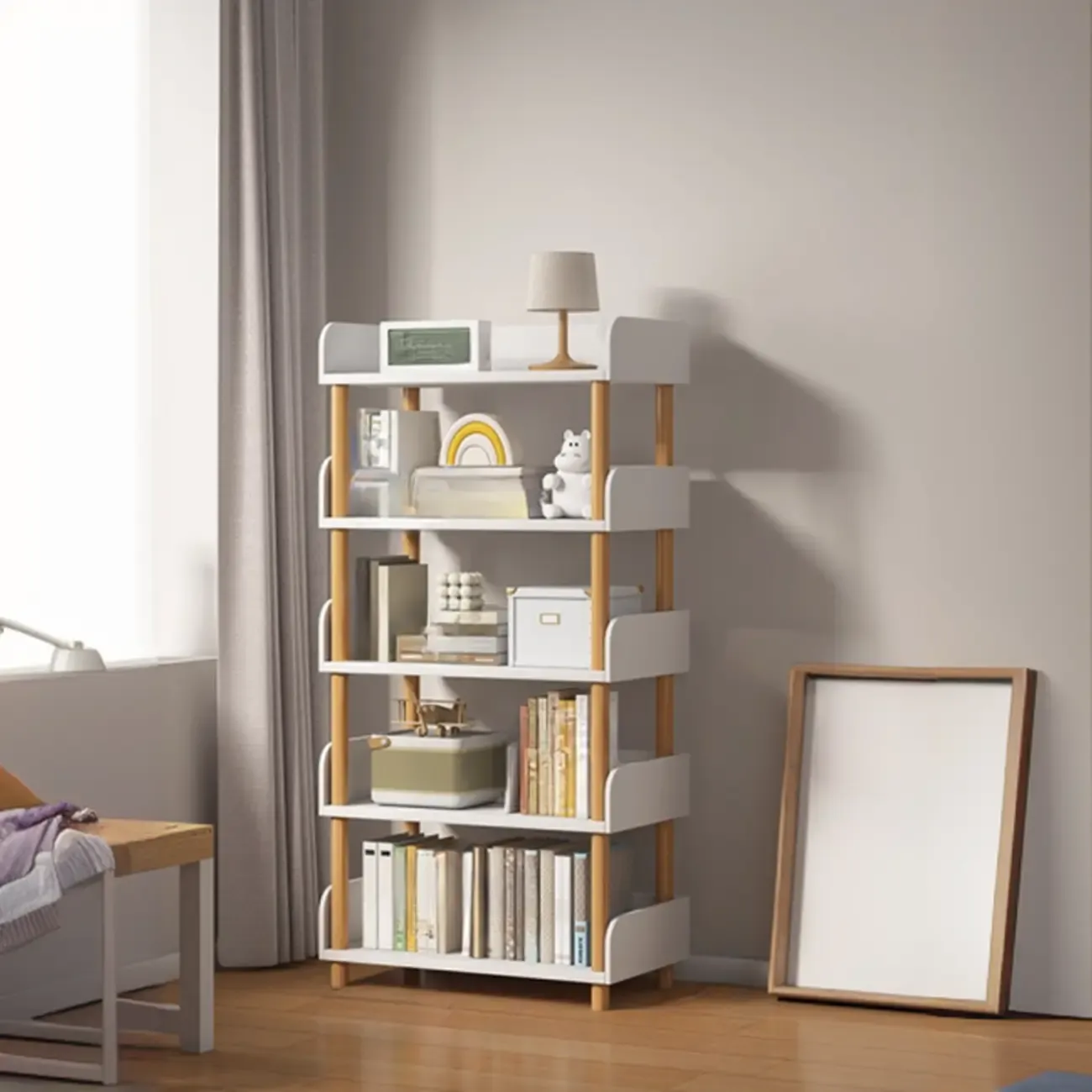 Vertical Natural Multi-Shelf Open Back Wood Bookcase