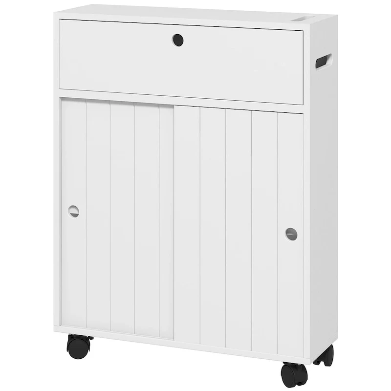 Toilet Paper Cabinet, Slim Bathroom Cabinet with 4 Rolling Wheels, Small Bathroom Storage Cabinet with Paper Holes