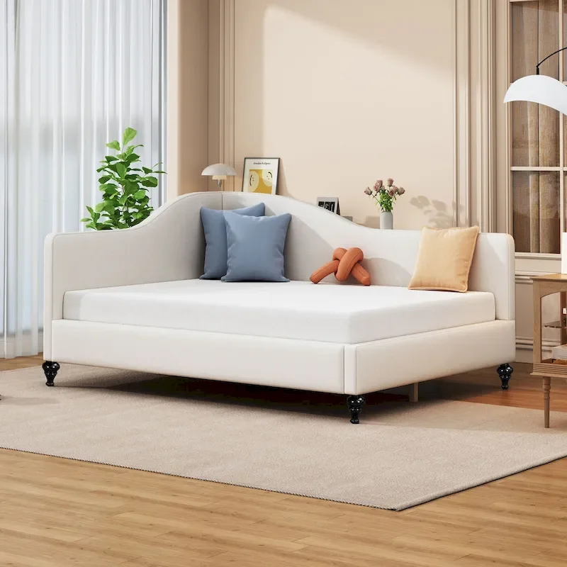L-Shaped Linen Daybed with Solid Wood Legs