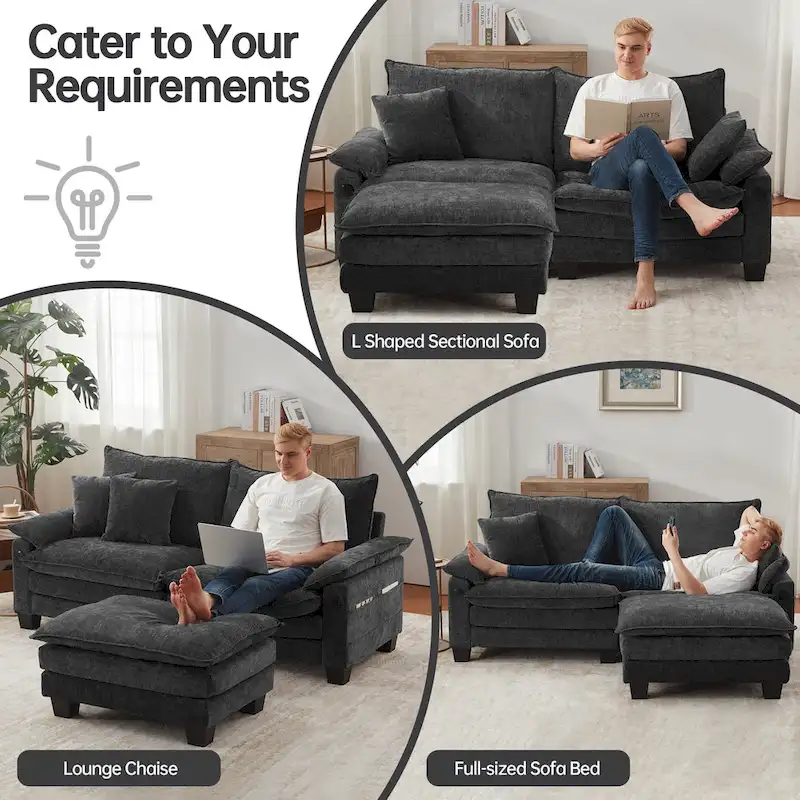 Modular Sectional Sofa with Ottoman and Deep Seat Sleeper