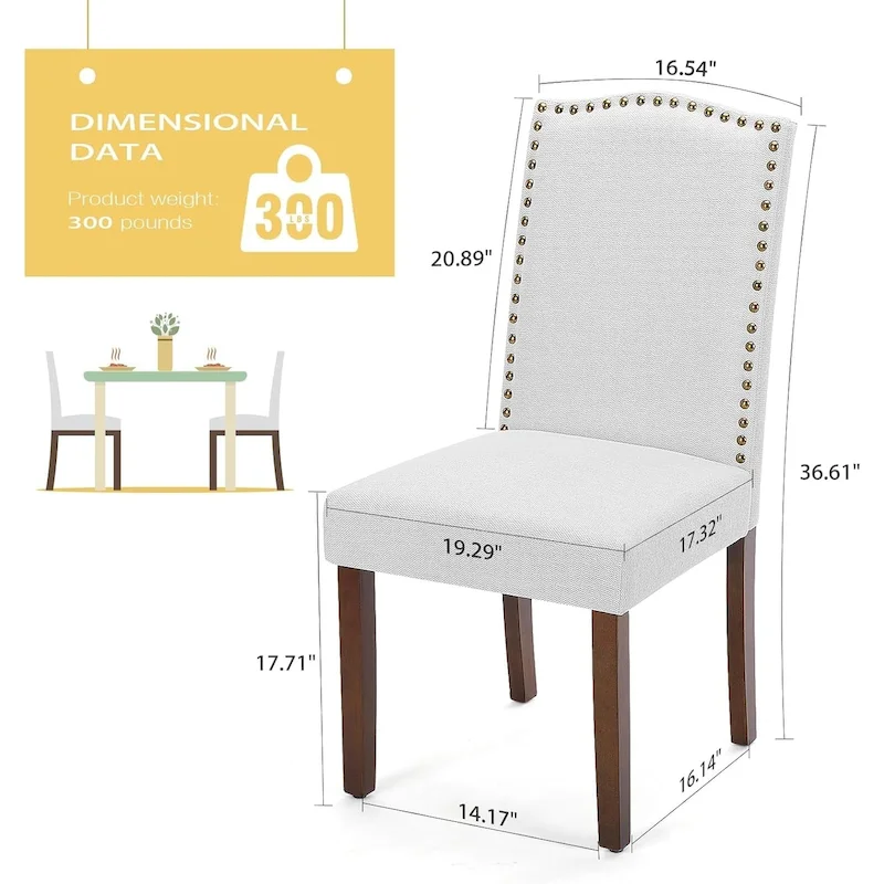 Upholstered Dining Chairs Set of 2, Modern Upholstered Fabric Dining Room Chair with Nailhead Trim and Wood Legs
