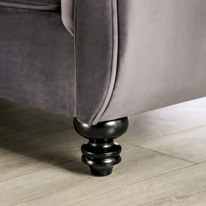 Grey Velvet Button Tufted Sofa