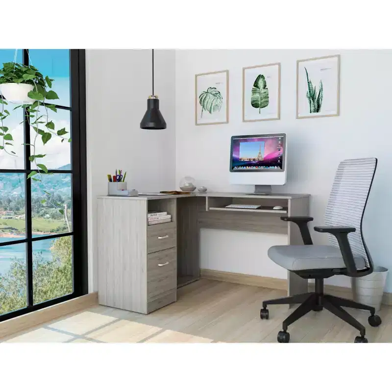TUYOHW L-Shaped Corner Desk,Computer Desk with Two Drawers and CPU Storage,Keyboard Shelf,Open Storage Shelf,Writing Desk for Office,Bedroom