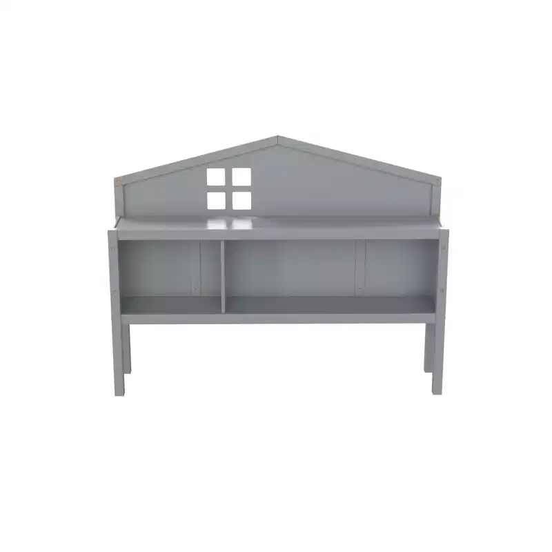 Full Size Montessori Floor Bed Headboard Storage Cabinet, Grey
