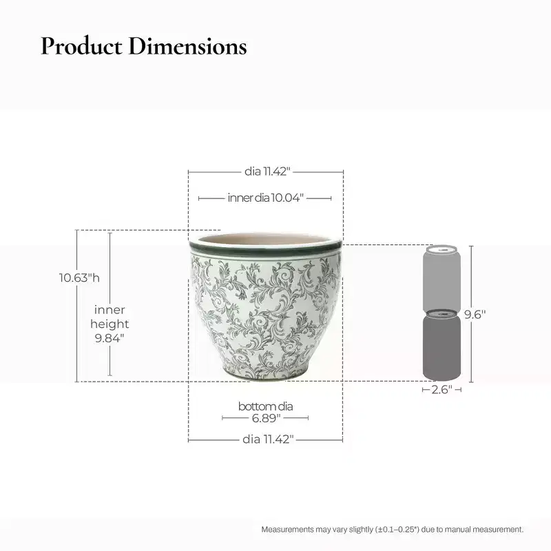 LuxenHome Green Paisley Ceramic Planter, Round, Indoor & Outdoor Flower Pot