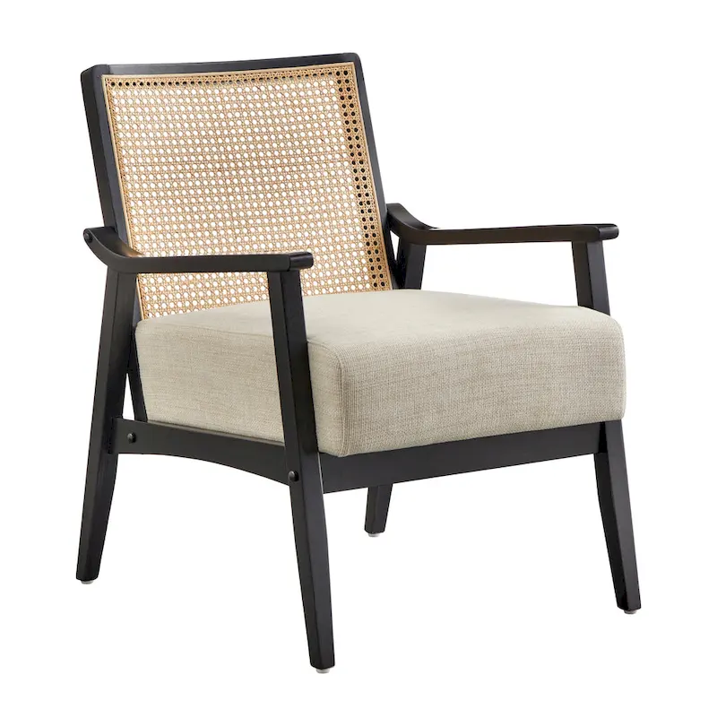 Cane and Solid Wood Accent Chair