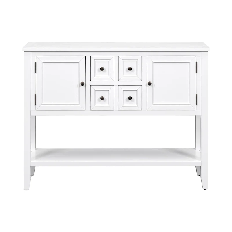 White 4-drawer Buffet Sideboard Console Table with Bottom Shelf
