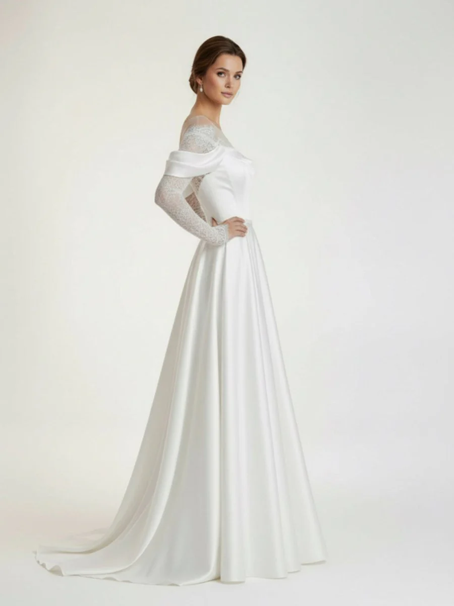 Mermaid Off-the-Shoulder Satin Lace Wedding Dress