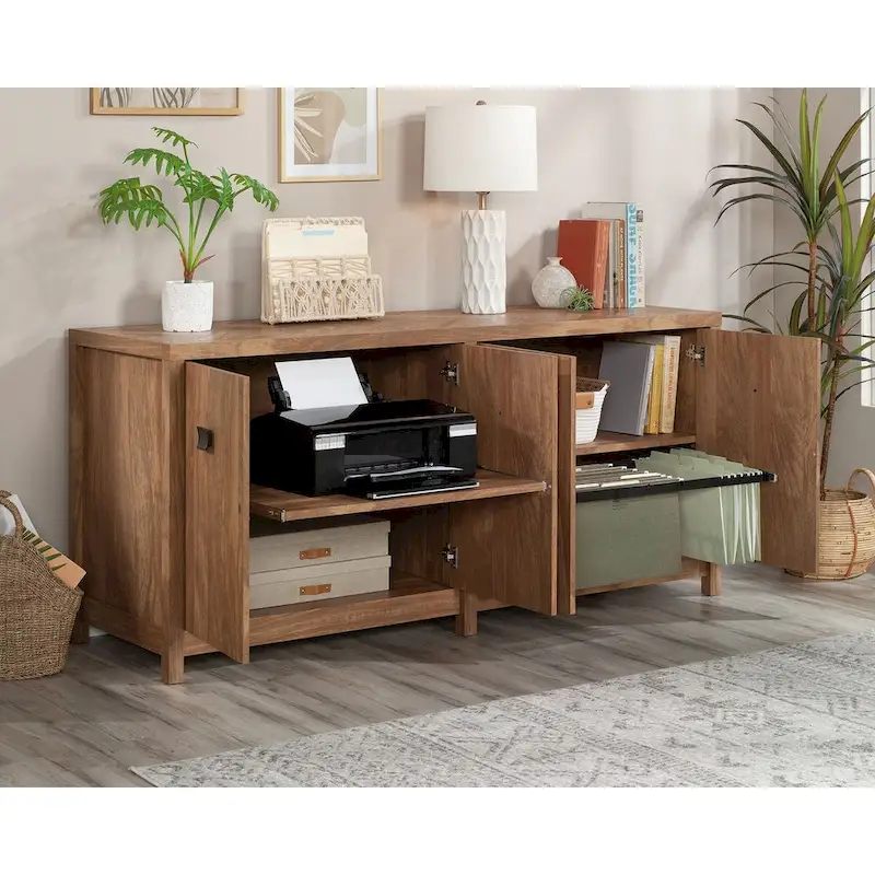 Soft White Office Credenza with Doors – 2-Person Storage