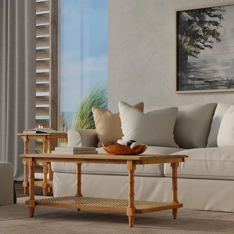 Carolina Living Chesterfield Wood & Cane Coffee Table - Whitewash