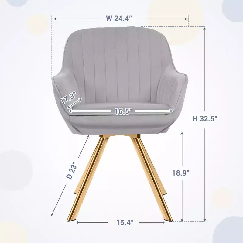 Hyleory Modern Light Grey Brushed Velvet Swivel Accent Armchair with Metal Legs for Living