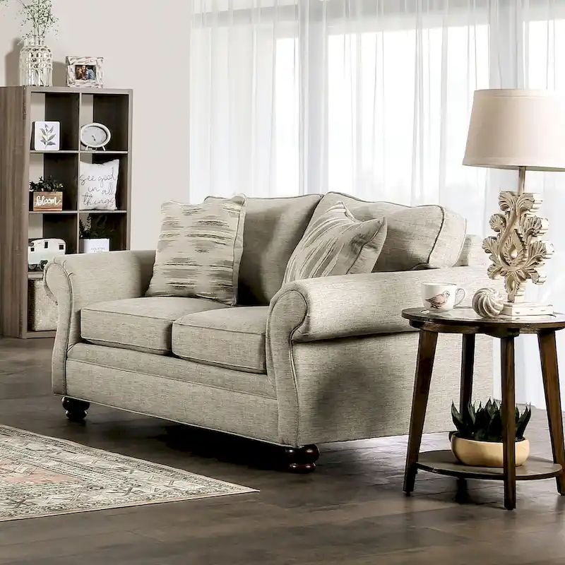 Chetbert Transitional Cream Fabric Upholstered 2-Piece Sofa Set by Furniture of America
