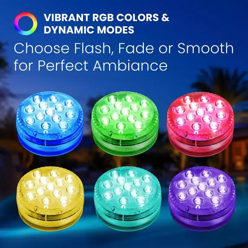 HOM LED Submersible Lights - Remote Control Battery Pool/Pond/Party RGB Puck Lights Waterproof with Magnetic/Suction Cup Surface Mount (4pk)