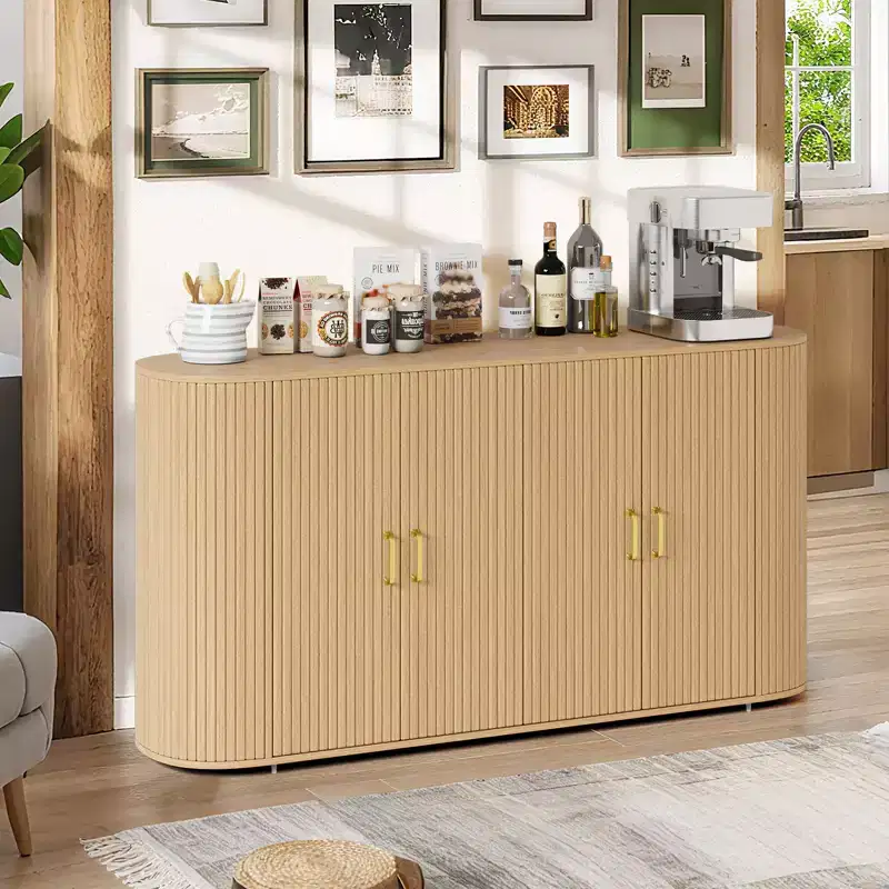 COZONY 63 Fluted Sideboard Buffet Cabinet with Storage, Modern Credenza with Adjustable Shelves & Curved Edge for Dining Room