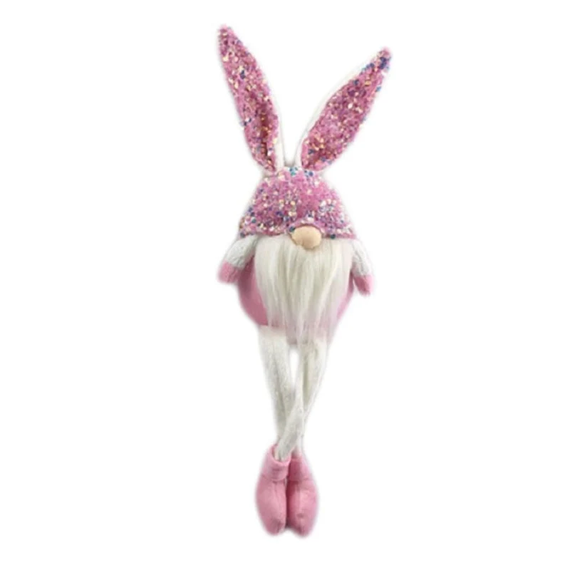HomeRoots 20  Pink and White Fabric Bunny Rabbit Sitting Gnome - 4.5' X '20.1' X '5.9
