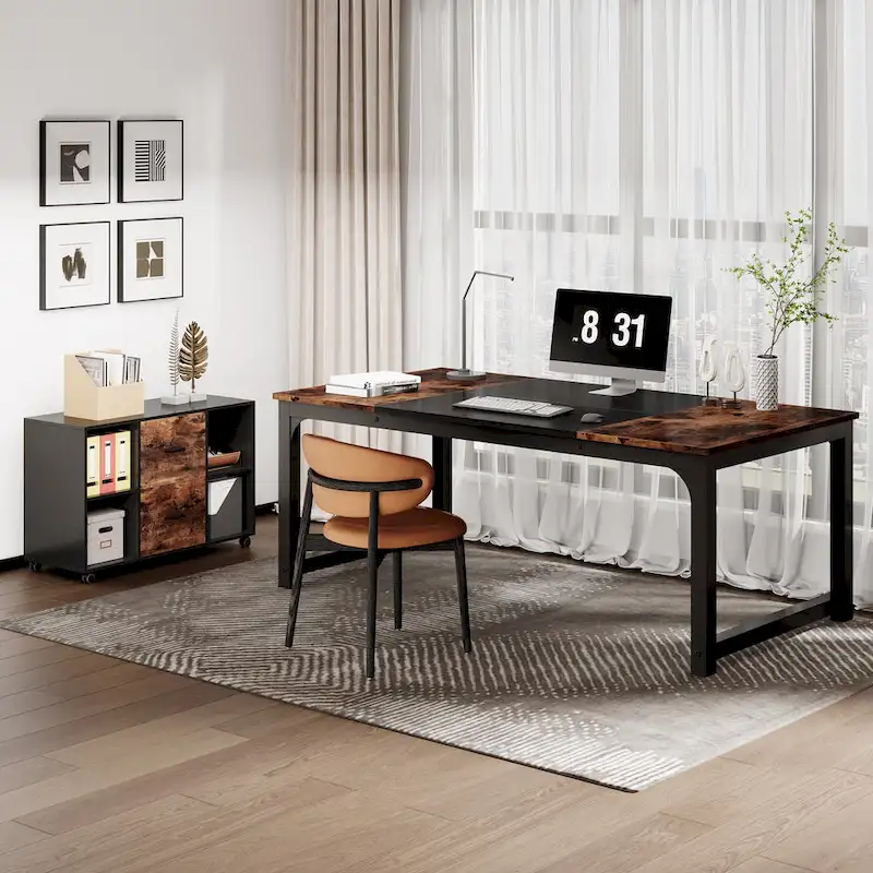 63  L-Shaped Executive Desk with 40  File Drawer Cabinet