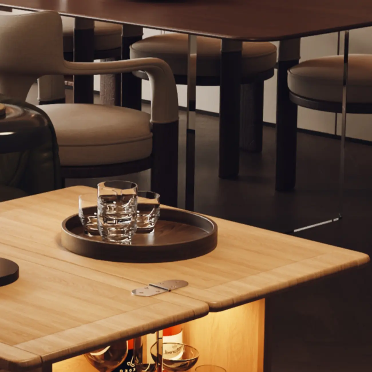 Elegant White Multi-function Wooden Wheel Side Table