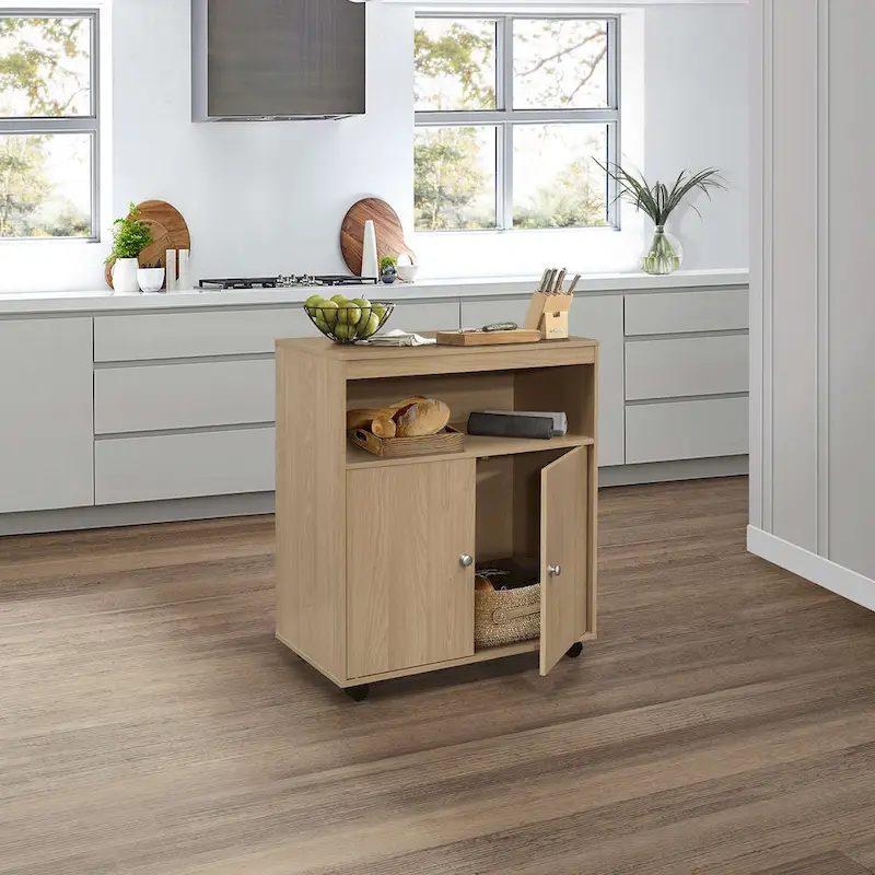2-Door Accent Cabinet Microwave Kitchen Cart (Beech)