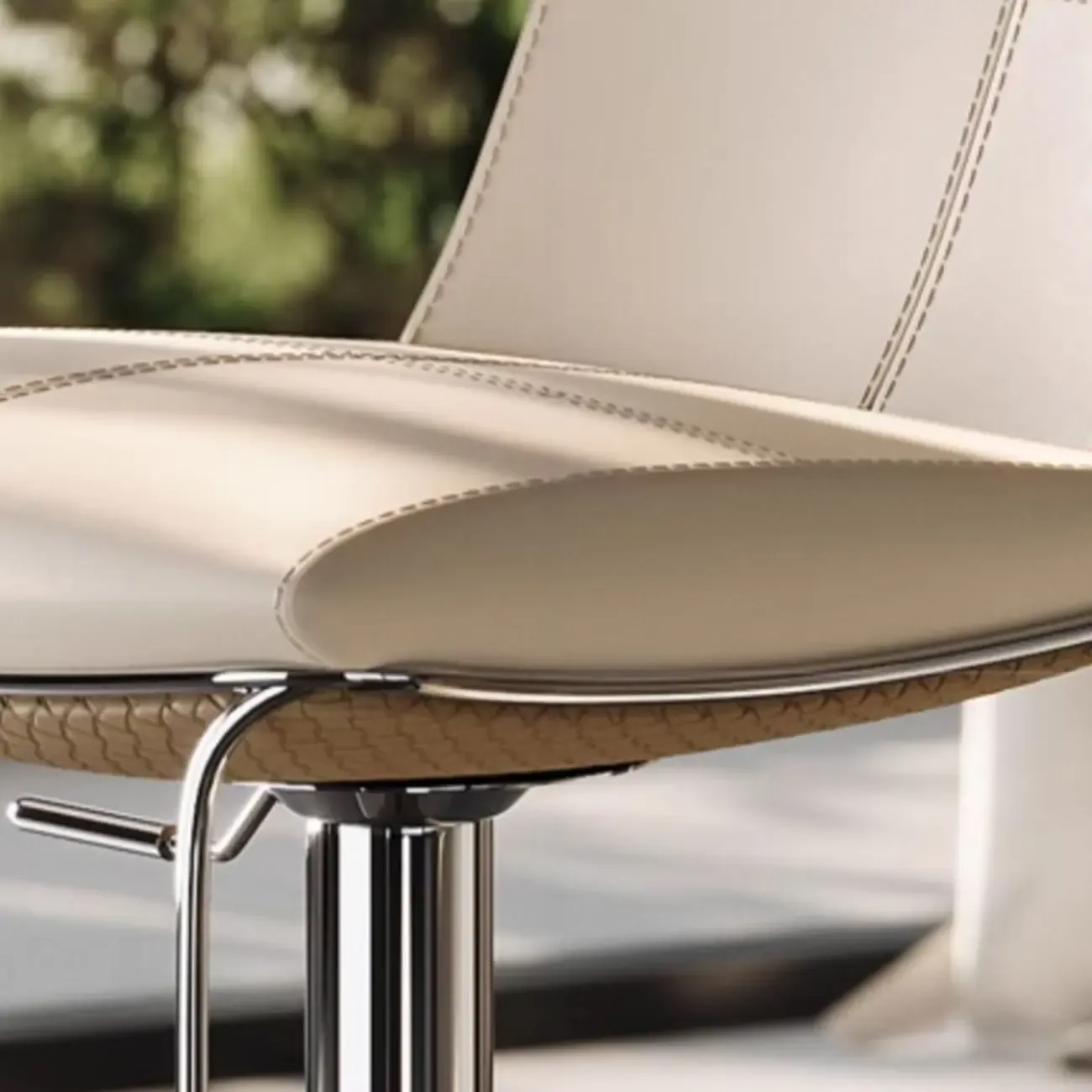 Modern White Leather Square Upholstered Swivel Bar Stools