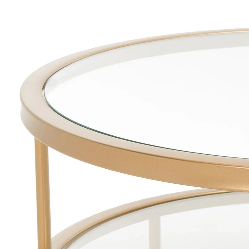 Gold / Matte Black 2-Tier Glass Coffee Table, 42