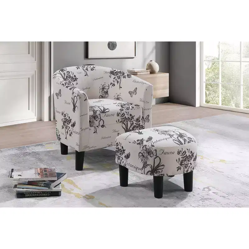TUYOHW Accent Chair & Ottoman Set,Lounge Chair with Matching Footstool,Tapered Legs,Modern Curved Barrel Back Chair for Living Room,Office