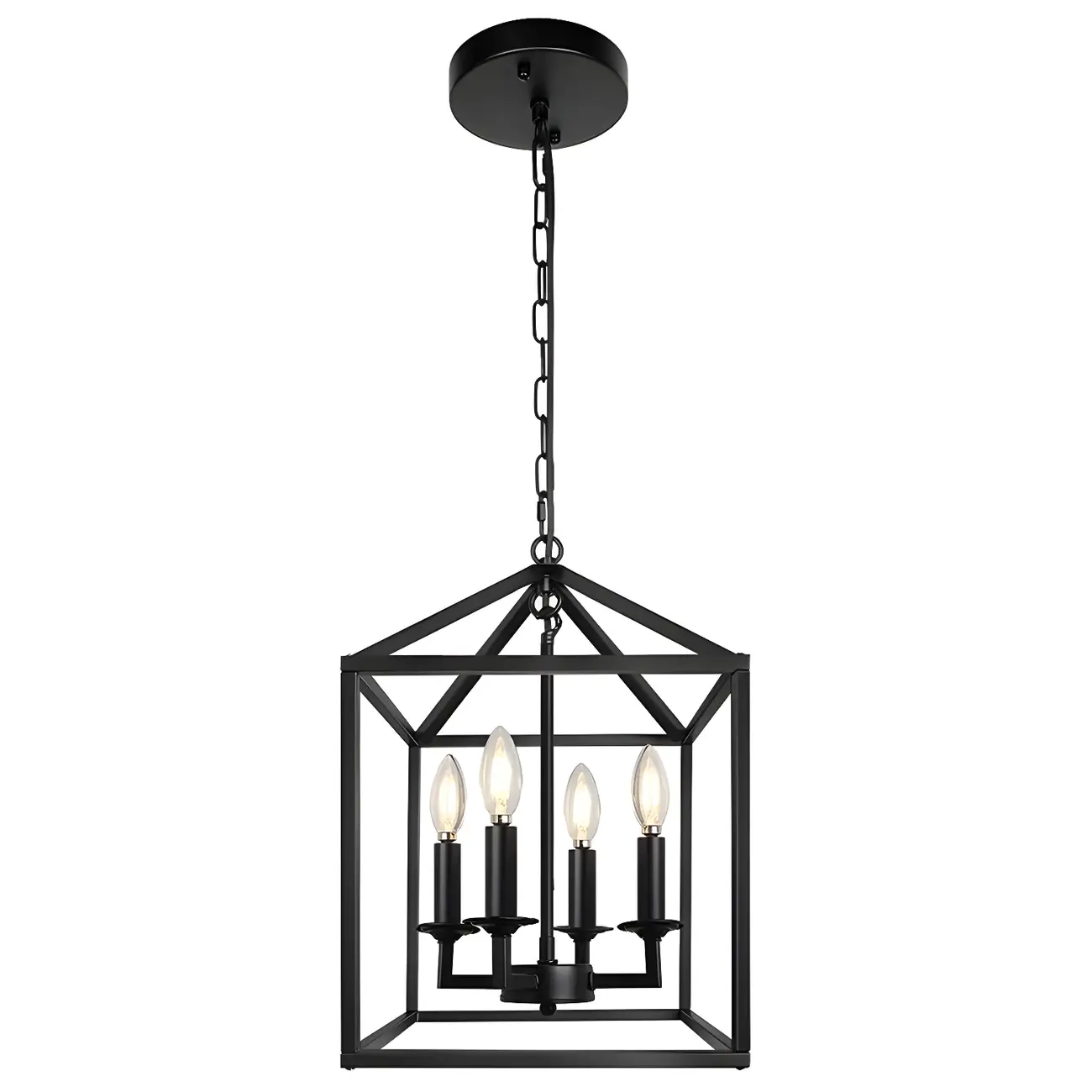 Industrial Black Metal Square Caged Kitchen Pendant Chandelier