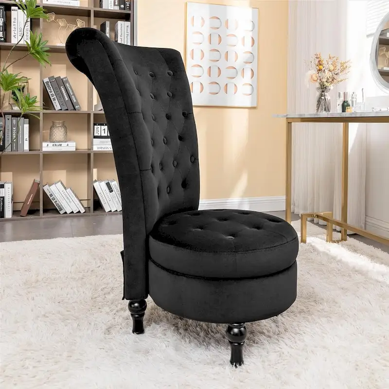 Velvet High Back Vanity Chair - Multiple Colors, Tufted Design, Single Seat