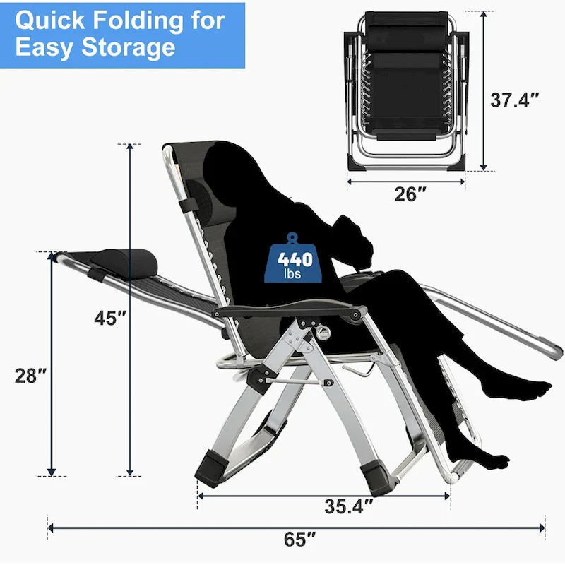 DoCred Zero Gravity Chair, Reclining Lounge Chair with Pad and pillow