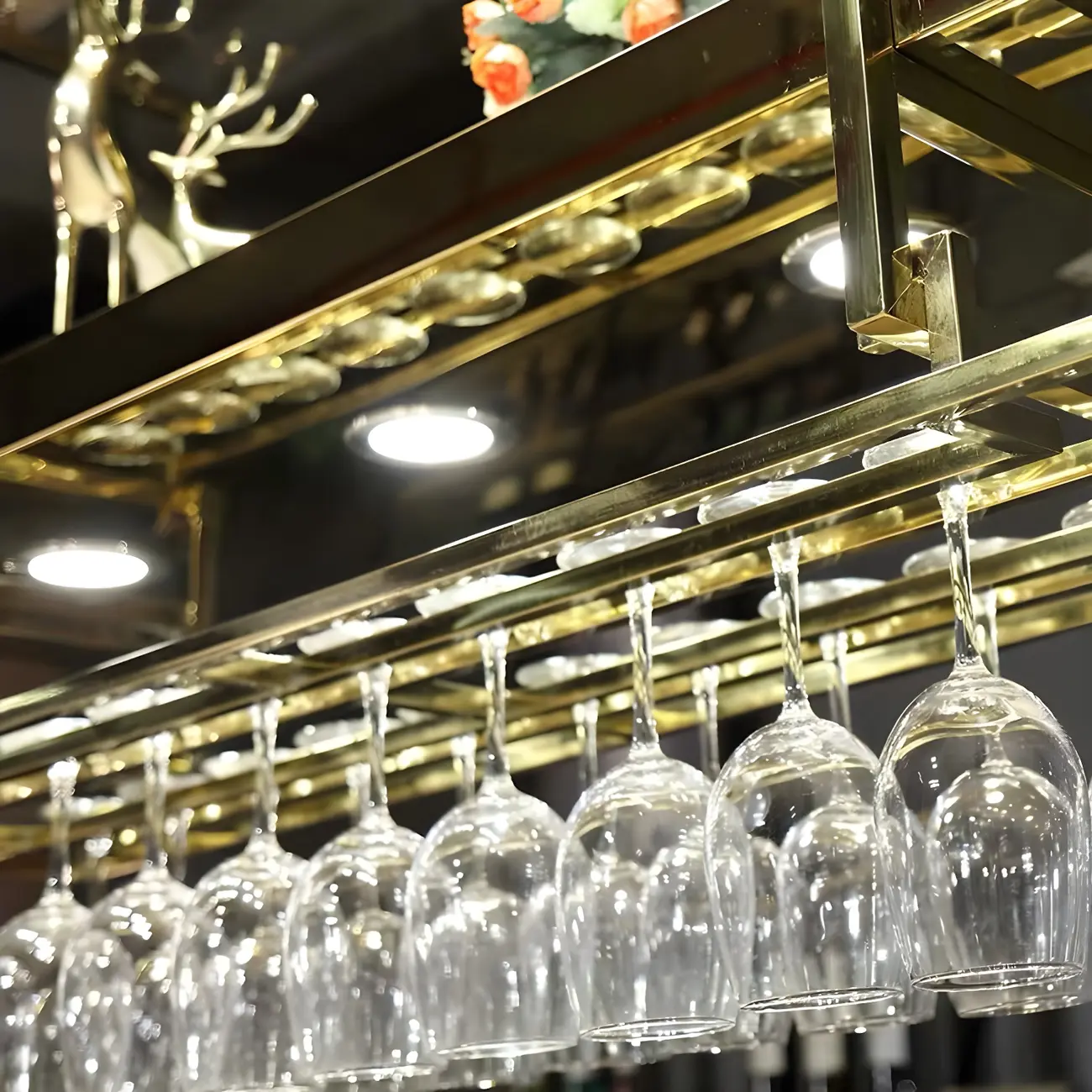 Glam Gold Metal Hanging Wine Glass Rack