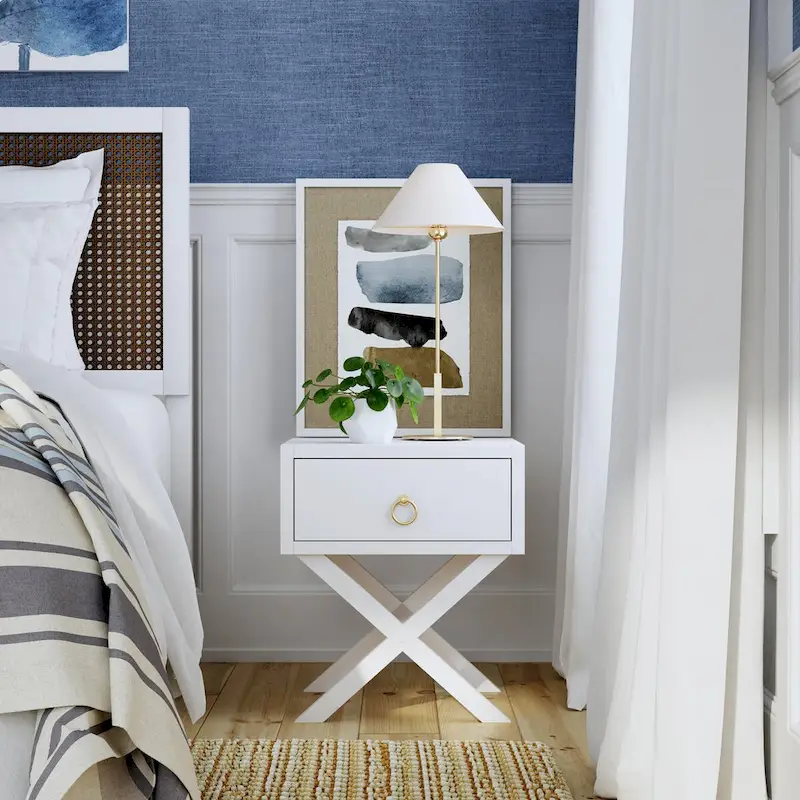 End Table with Gold Hardware and Storage Drawer