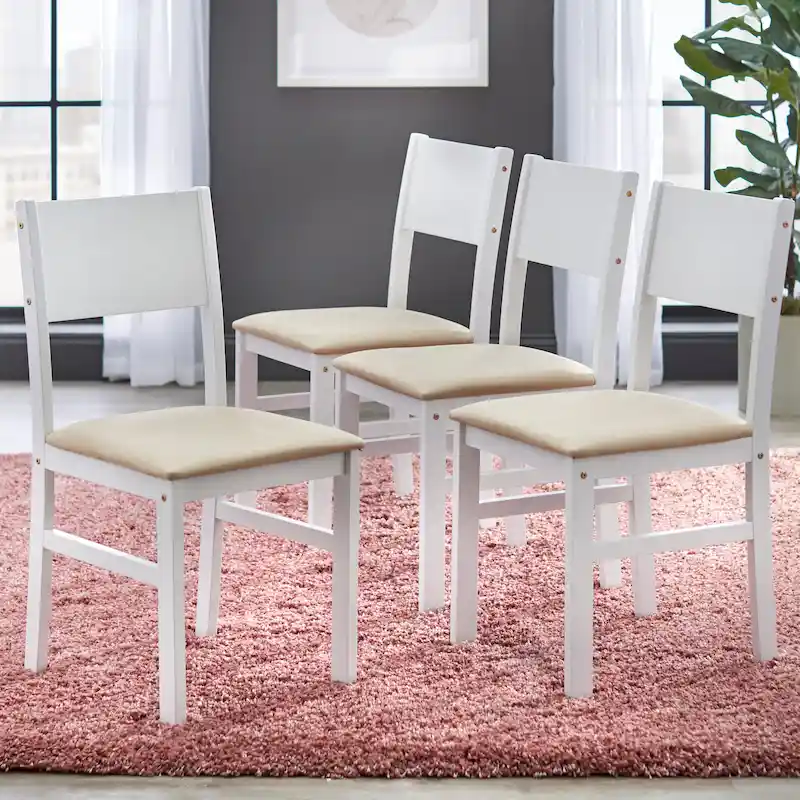 Solid Rubberwood Dining with Cushioned Chairs – White / Espresso, Microfiber / Faux Leather, Seats 4