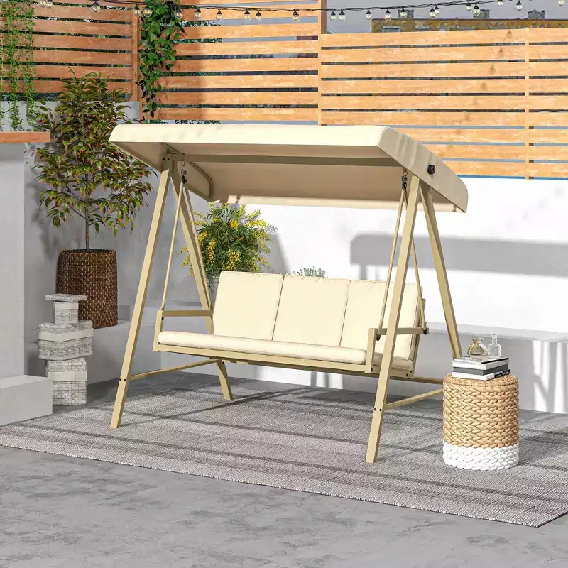 Outsunny 3-Seat Outdoor Porch Swing, Patio Swing Chair with Adjustable Canopy, Removable Cushions for Garden, Backyard, and Poolside