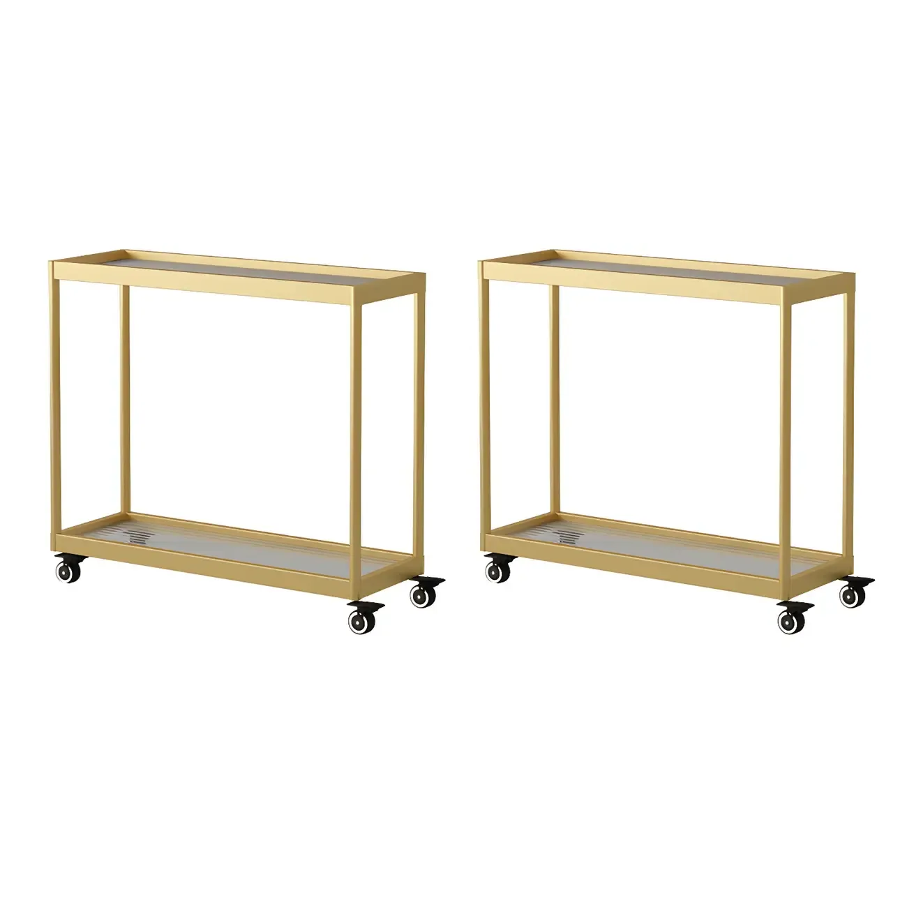 Gold Glass Rectangular Top Shelf Side Table on Wheels