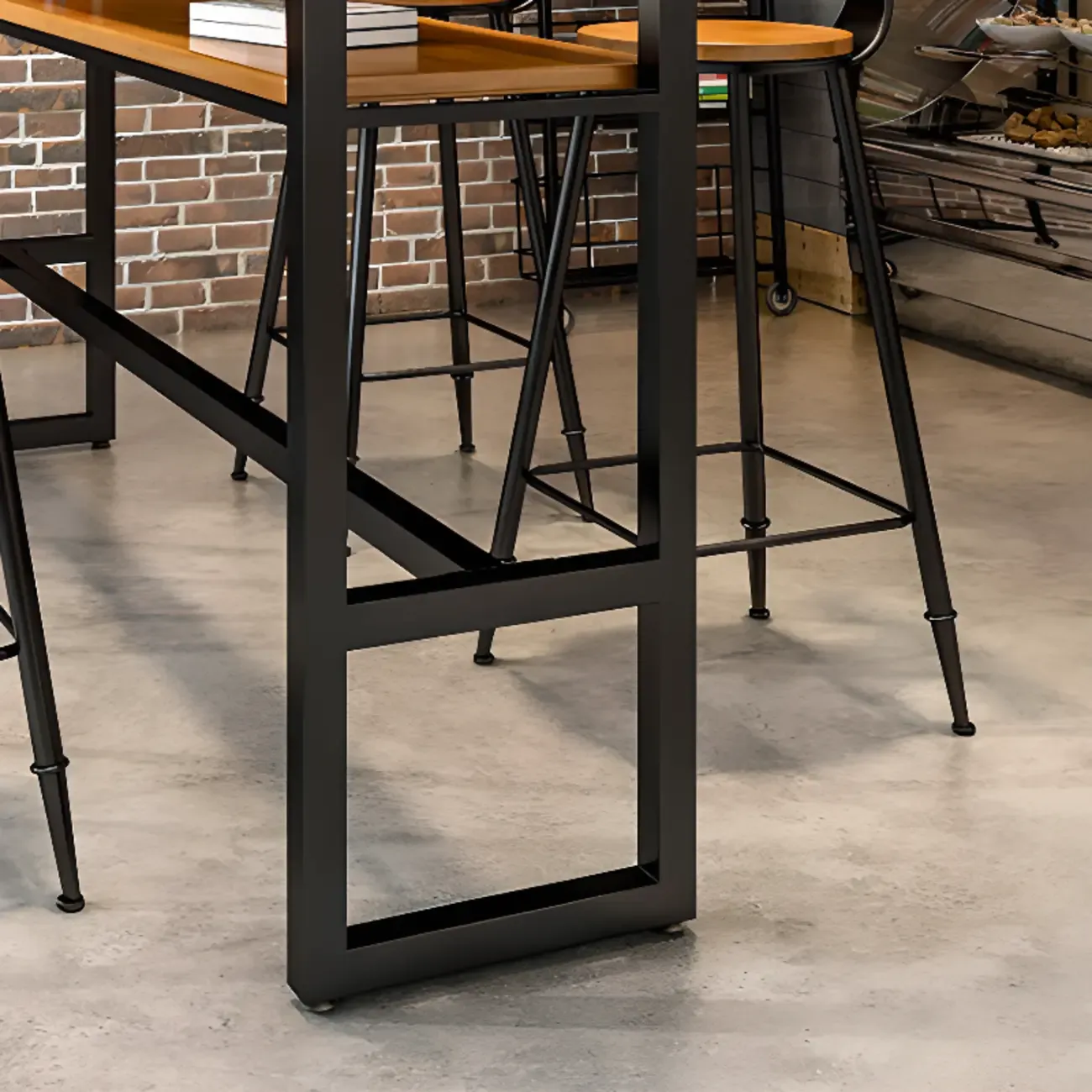 Modern Brown Wooden Metal Sled Shelf Bar Tables with Footrest