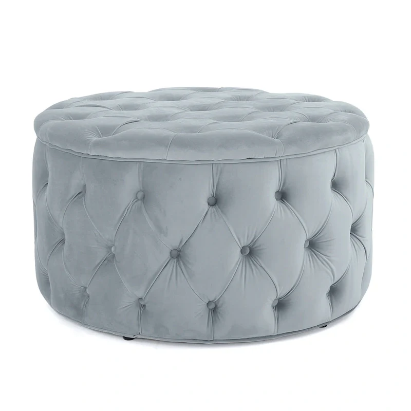 Modern Glam Tufted Velvet Round Ottoman