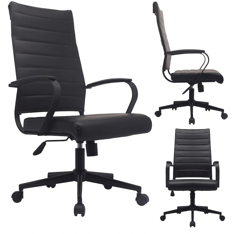 Modern Ergonomic Office Chair: Mid Back, PU Leather, Arms, Tilt, Adjustable Height, Wheels, Swivel