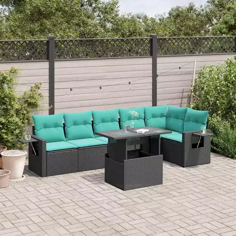 vidaXL 7 Piece Garden Sofa Set with Cushions Poly Rattan
