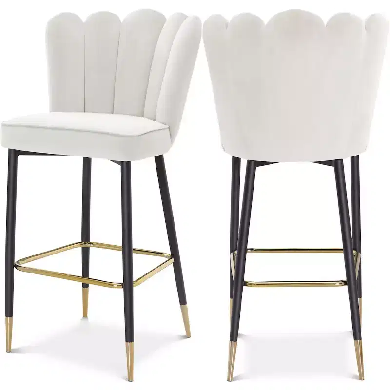 Meridian Furniture,Lily Cream Velvet Stool, Set of 2